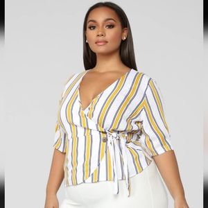 Fashion Nova Plus Size Say That You Love Me Mustard Striped Top Size 2X
